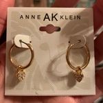 Anne Klein  925 Silver Post Crystal Zircon heart drop Golden loop Earrings Photo 0