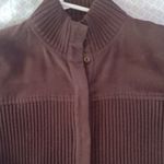 Jones New York  Womens M Sweater Jacket Faux Suede Knit Sleeves Brown Full Zip Photo 2