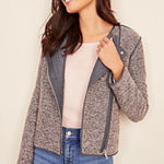 Ann Taylor Pink Gray Tweed Asymmetrical Zipper Moto Blazer Work Jacket 4 petite Photo 0