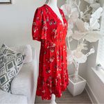 Jill Stuart Red Floral Ruffle Short Sleeve Shift Dress Photo 5