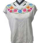 THML S White Embroidered Floral T-Shirt Photo 0