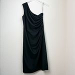 Dress the Population  Martine Black Crepe One Shoulder Ruched MIDI Dress NWT Photo 2