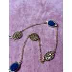 Gold Tone Blue Quartz Druzy Textured Disc Charms Necklace Long Layering Chain Photo 4