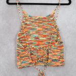 Orange Knit Multicolor Open Back Crop Tie Boho Stretch Y2K VTG Top M Medium Photo 1