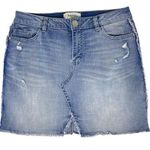 Rewind Distressed Denim Blue Jean Frayed Hem Mini Skirt 7/28 Photo 0