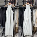 Marcella NYC Small White Knit Halter High Neck Sleeveless Maxi Slit Dress Photo 0
