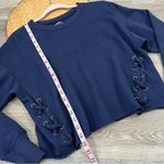 Aerie  navy blue lace up‎ boxy semi cropped sweatshirt Photo 3