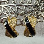 Vintage X Clip on Earrings Gold Color Metal Enamel Rhinestones. One missing pad Photo 2