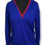 J.Crew Italian Spun Cashmere Hoodie Sweater Womens Size S Blue Red Trim Photo 0