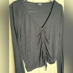 EXPRESS Black Ruched Tie Front Bell Sleeve Cropped Top Photo 2