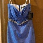 Lucci Lu NWT  Cobalt Blue Sparkly Rhinestone Strapless Bodycon Mini Dress Photo 0