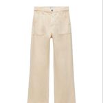 ZARA NWOT creamy beige High Rise cargo jeans pants large pockets small s Photo 7