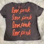 PINK - Victoria's Secret VS PINK Gray loose scoop tee with orange “love pink” cursive graphic Photo 0