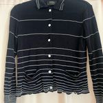 Dana Buchman  Navy and White Button-Up Top Photo 1