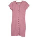 Madewell  Womens Casual Button Front Ribbed Short Sleeve Mini Dress‎ XS Rose Pink Photo 2