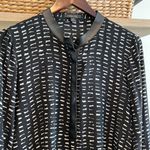 Rachel Zoe  100% Silk Dalton Leather Trim Print 1/2 Placket Blouse Top, 6 Photo 2