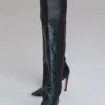 Good American Koko Black Green Snakeskin Animal Print Over The Knee Boot Size 5 Photo 0