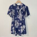 Free People  Size S Blue Hawaii Washed Blue Floral Print‎ Short Sleeve Mini Dress Photo 2