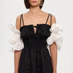 Sleeper Arle Ruffled Linen Midi Dress Black & White Womens Size XL Photo 0