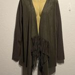 INC International Concepts Olive Fringe Cardigan Faux Suede Boho Size L Earthy Green Size L Photo 0