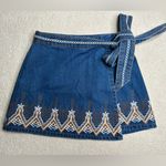 Free People Blue Cream Wrap Mini Skirt Photo 5