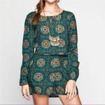 Patrons of Peace  | Long Sleeve Open Back Romper Boho Teal Women’s Size M Photo 2
