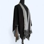 Grey and black vintage fringed shawl with a boho vibe Gray Photo 1