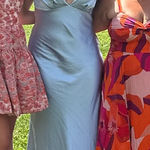 Womens Satin V Neck Cap Sleeve Backless Maxi Dress Elegant Twist Cut Out Midi Dresses Wedding Gues Blue Size L Photo 0