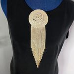 Large Statement Rose Flower Brooch Pin Yellow Gold Rhinestone Fringe New Photo 0