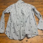 Old Navy  Classic Shirt Womens Small Blue White Stripe Cat lady Print Button Down Photo 7