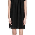 Rebecca Taylor  Black Mini Dress with Blue Floral Embroidery Photo 0