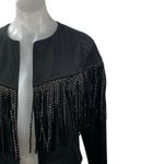 ZARA Women's Black Faux Leather Suede Rhinestone Fringe Cropped Jacket Size S Photo 1