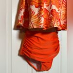 Kortni Jeane NWT  Orange Tropical Tank Bikini Top with Ruched High Rise Bottoms Photo 3
