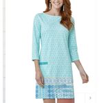 Cabana Life Coastal Cottage Blue 3/4 Sleeve Stretch Shift Dress Pockets SMALL Photo 1