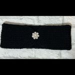 Black Knit Headband, Ear Warmers, With Rhinestone Flower Accent Photo 1