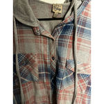 Como vintage  Flannel Shirt Jacket XL Pink/Gray Plaid Hooded Button Front Photo 4