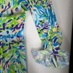 Lilly Pulitzer  Tunic Dress Blue Green Purple Abstract Print Roll Tab Sleeve L Photo 1