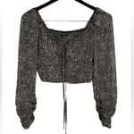 HYFVE  Chiffon Cropped Long Sleeve Front Tie Animal Print Blouse Size Small Photo 1