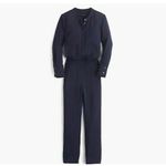 J Crew Women Navy Drapery Oxford Jumpsuit Long Sleeve Elastic Waist SZ 2 Blue Photo 2