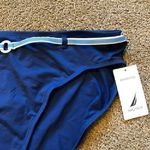 Nautica NEW NWT  Dark Blue Turquoise White Belted Belt Swimwear Bikini BOTTOM 16 Photo 3