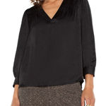 Liverpool Los Angeles Black V Neck Pleated Sleeve Blouse Top Women's XS Photo 0