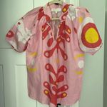 SHERIDAN FRENCH Dana Shirt Pink Short Sleeve V Neck Linen Size XS Photo 1