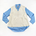 Derek Lam NEW 10 Crosby Paige Knit Vest & Shirt Top Overlay Set Blue Ivory Large Photo 0