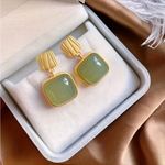 Vintage Chic Style Geometric Drop Earrings Retro Imitation Gemstone‎ Accents Gold Photo 5