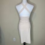 H&M NWT Beige Criss Cross Halter Back Bodycon Midi Dress L 12 Occasion Event Photo 2