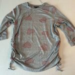 Cozy Gray Live and Lace Heart Print Women's Sweater 3/4 ruched sleeves size L Size L Photo 0
