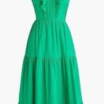 J.Crew Kelly Green Sleeveless V Neck Smocked Ruffle Trim Tiered Midi Dress 0 Photo 0