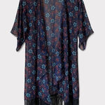 LuLaRoe Monroe Floral Print Sheer Fringe Long Kimono Duster Cardigan Sz S Photo 0