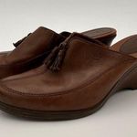 Ariat  Brown Leather Tassle Slip On Mules Heels Size 9B Photo 3