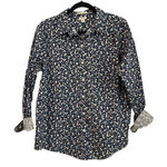 LL Bean Floral Button Up Shirt Size Medium Wrinkle Free Women's Navy Blue Photo 0